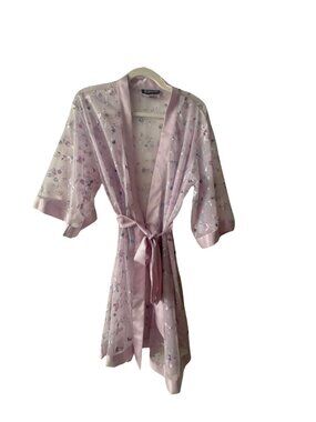 INC International Concepts Robe S Pink Floral Satin Embroidered Kimono Lingerie